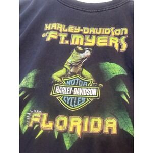 VTG Harley Davidson Shirt Men 2X Black Iguana Ft‎ Myers FL Motorcycles Thrashed
